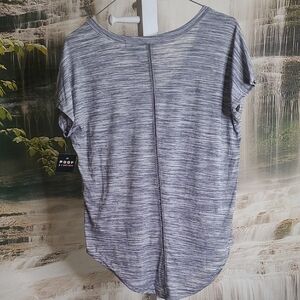 New! Poof New York Womens Small gray vneck open stitch back short sleeve shirt